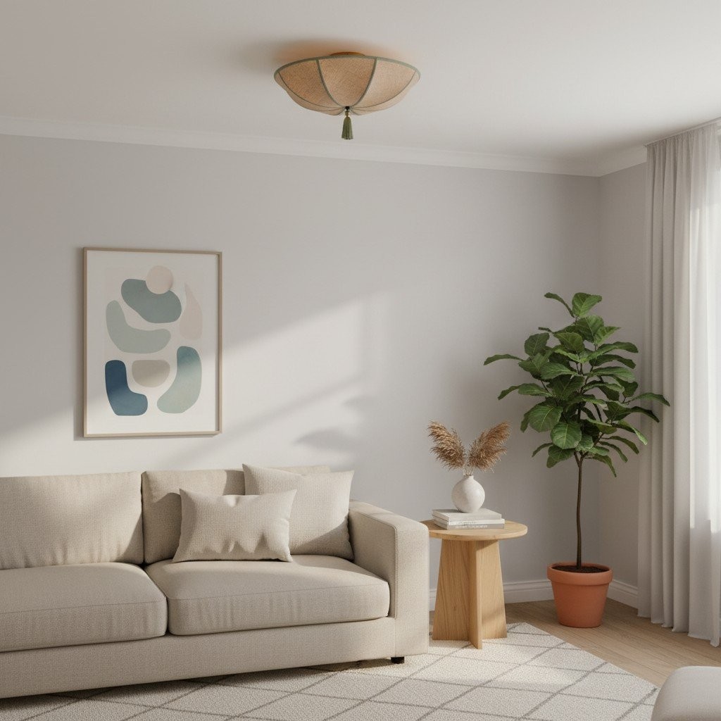 Valoflor Modern Floral Fabric Ceiling Lamp - Decorative Petal Flush Mount for Bedrooms and Living Areas K2146