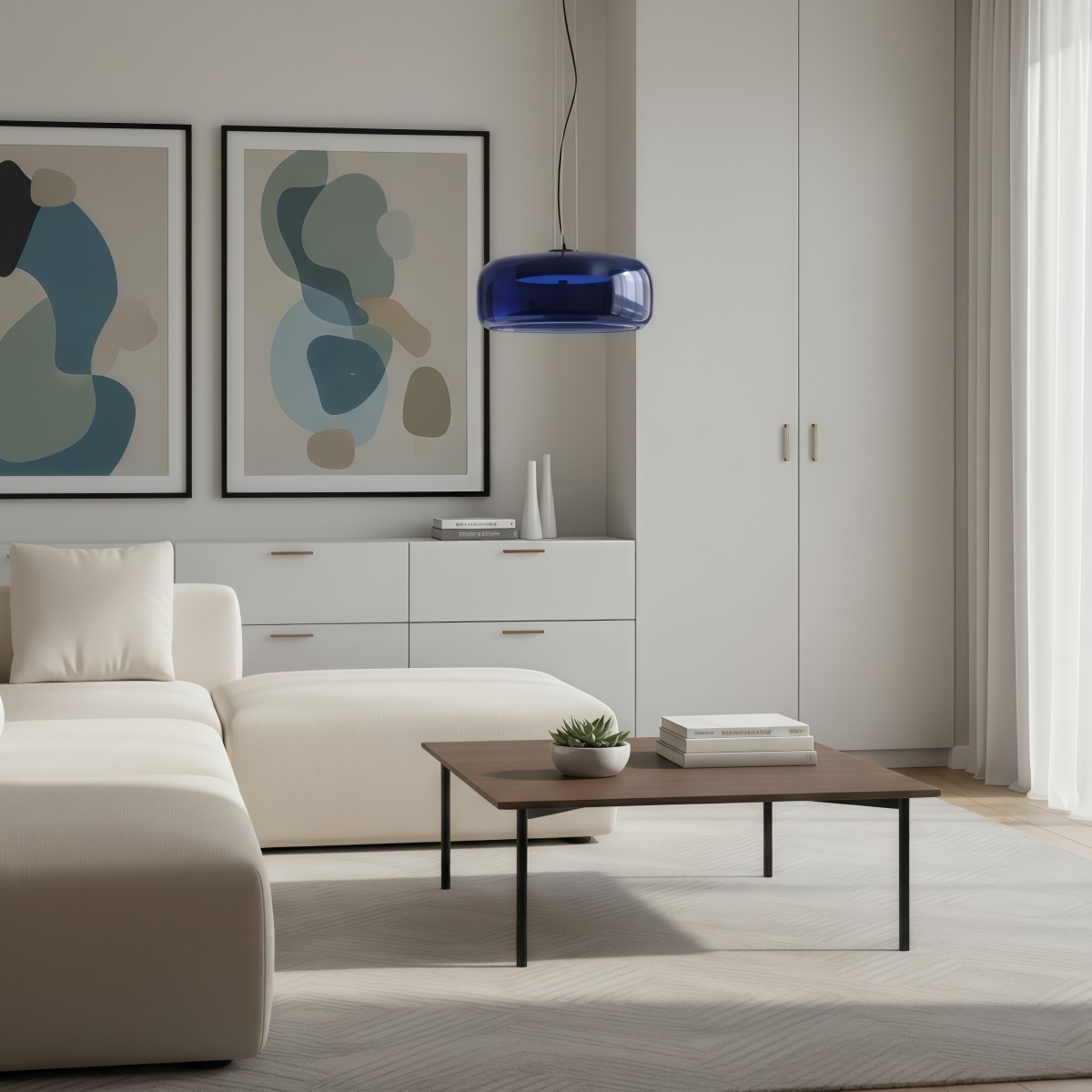 Lunorae Rounded Glass Pendant Lamp - Modern Sculptural Lighting for Living Room K2272
