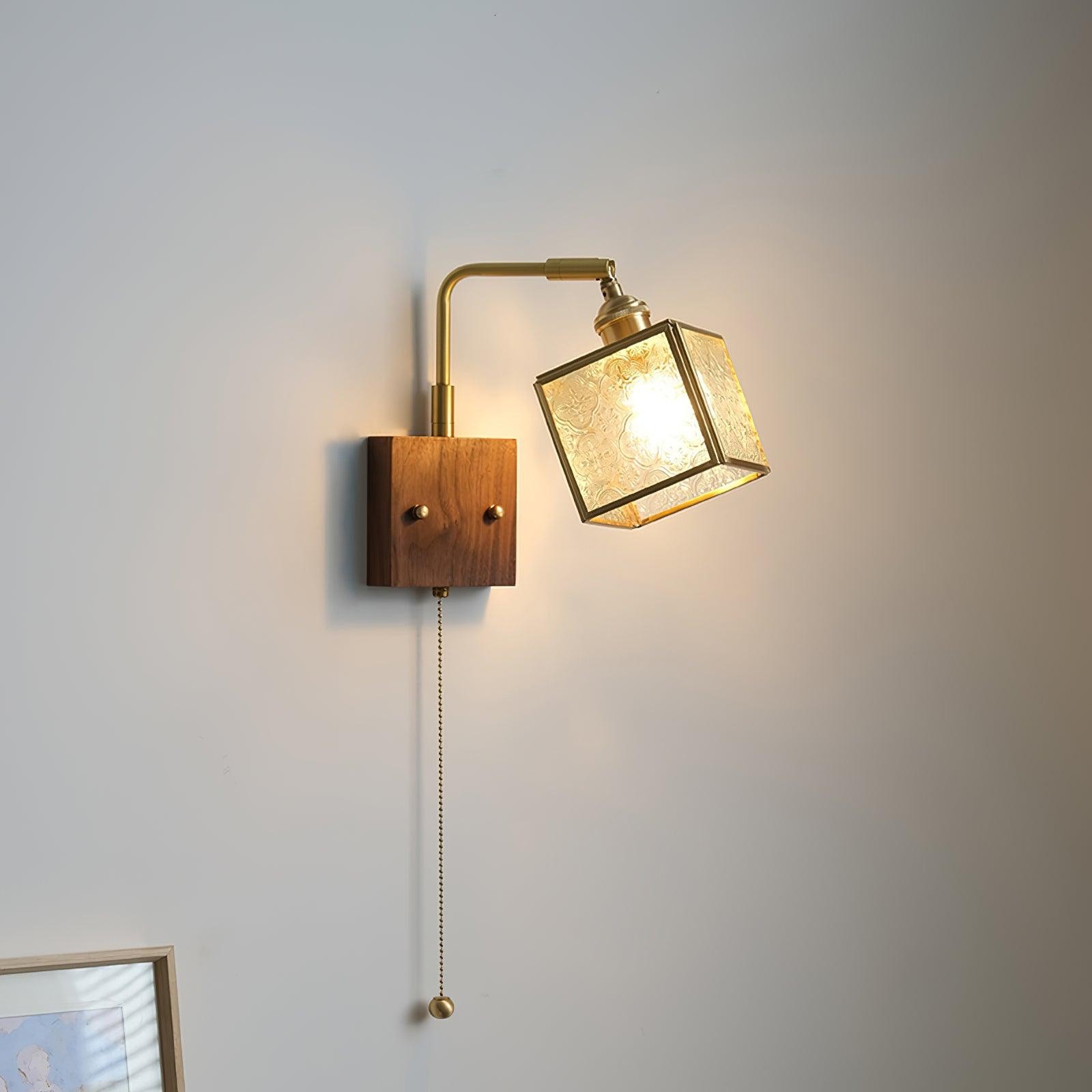 Square Glass Adjustable Wooden Wall Lamp K541