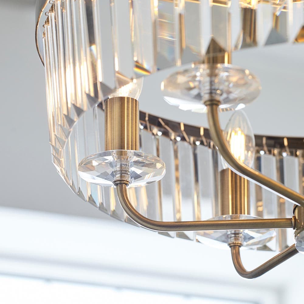 Beveline 6 Light Round Pendant - Cut Glass Shades Elegant Metal Frame for Dining Kitchen Island K1839