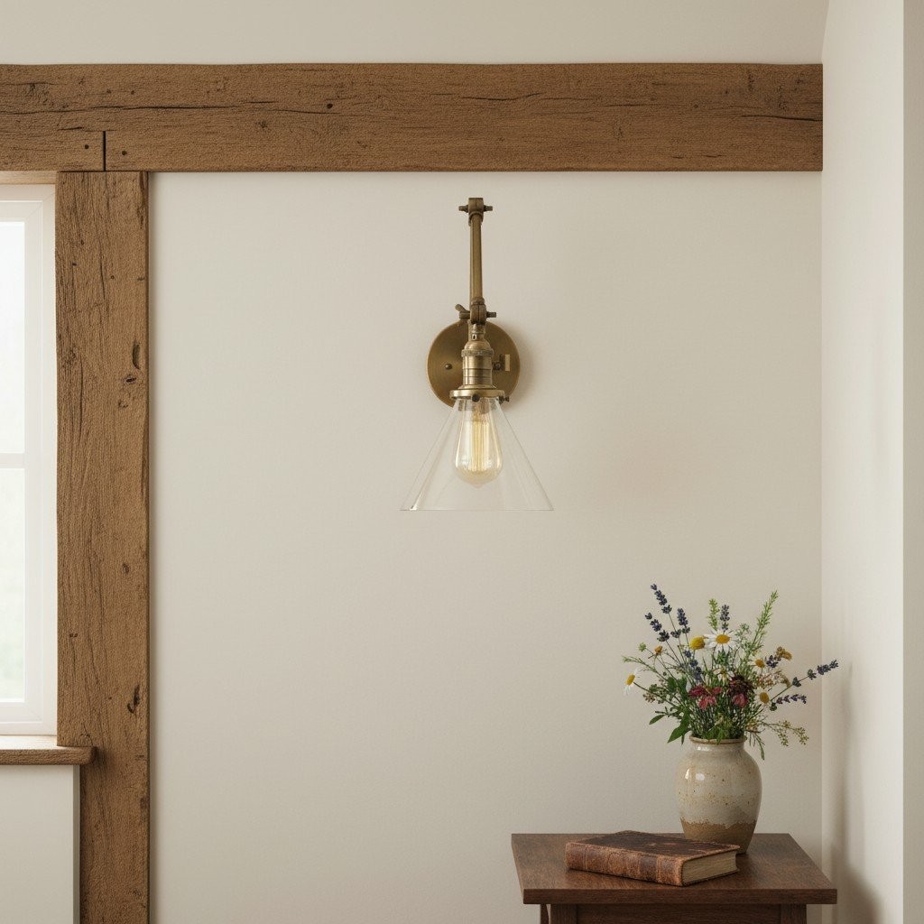 Conique Metal Industrial Wall Sconce with Adjustable Arm - Vintage Glass Cone Shade K1469