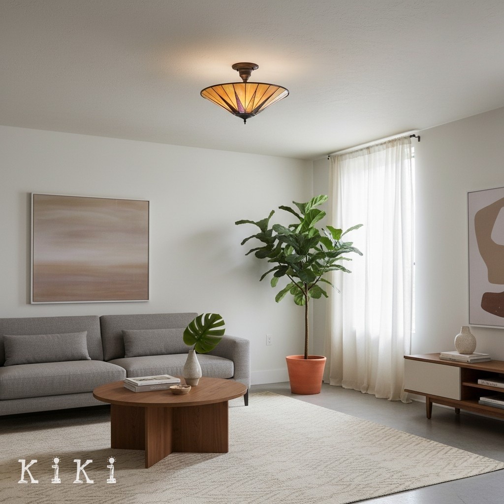 TF Dark Classic Stained Glass Flush Mount Ceiling Lamp for Living Room and Dining Room K2005