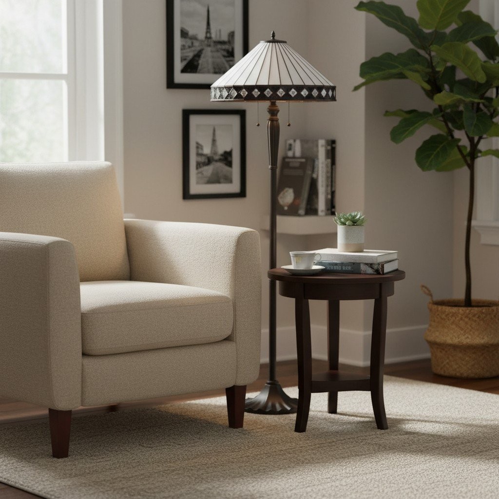 TiffStar Art Glass Floor Lamp with Ornamental Pattern Shade - Standing Light for Living Rooms K1911