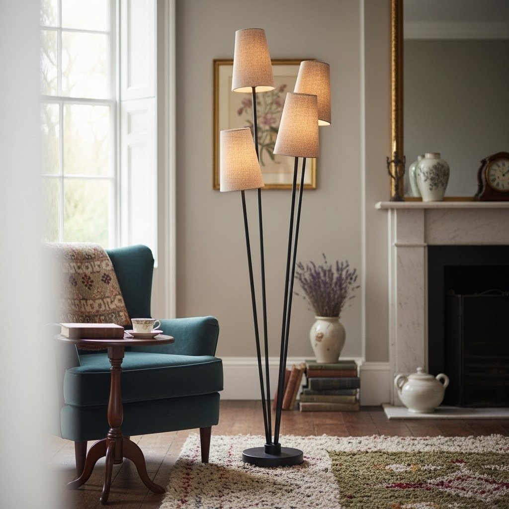 Duova 4 Light Floor Lamp - Fabric Shade Floor Lamp for Reading Corners or Living Spaces K1665