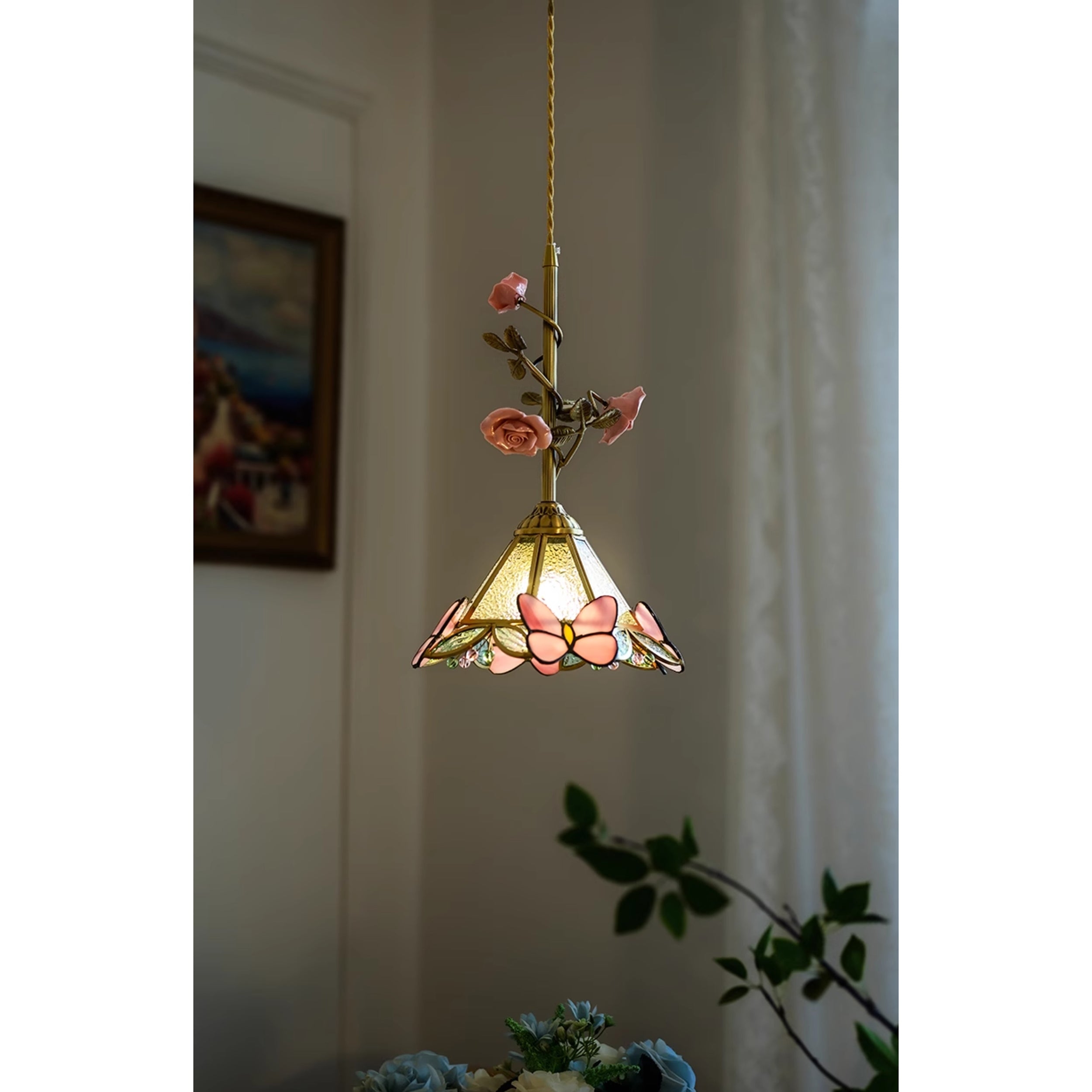 Lalique Rose Glass Pendant Lamp D674
