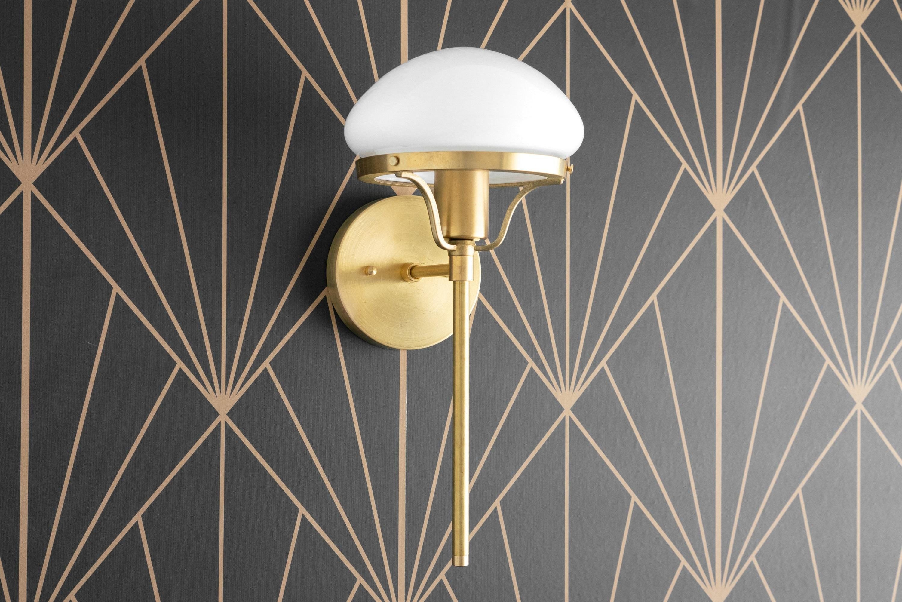 Ornato Luxe Modern Art Deco Wall Light - Opal Glass Globe Sconce - Brass or Black K1503