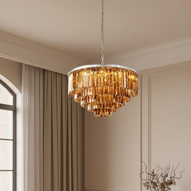 Aurevon Crystal Prism Metal Frame Modern Ceiling Chandelier for Home and Hotel K2071