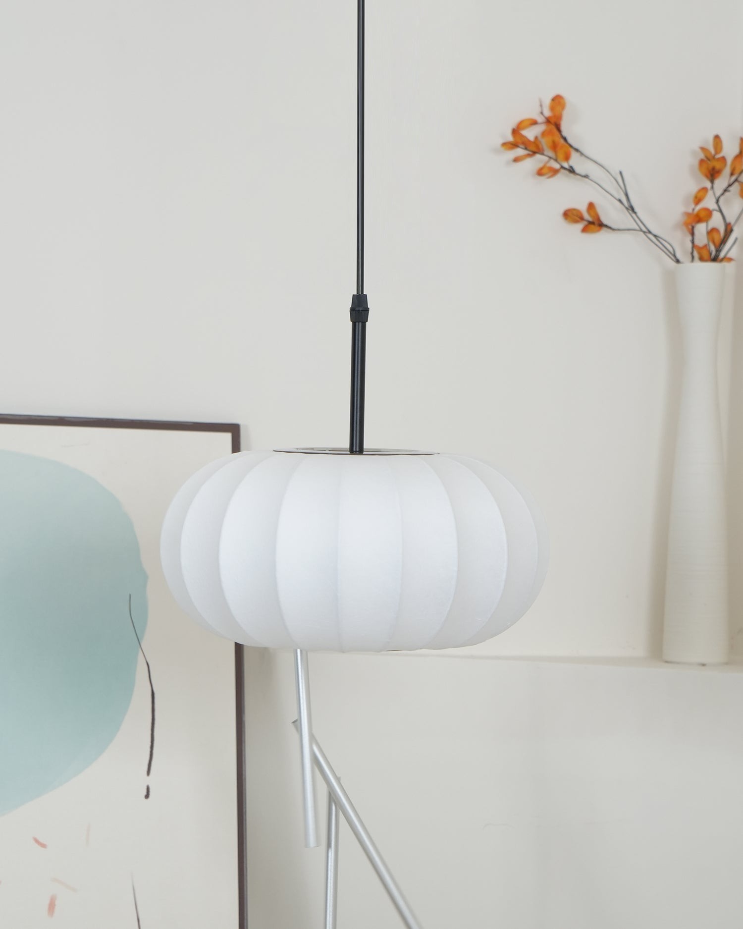 Simple Wabi-sabi White Lantern Fabric Pendant Lamp K744