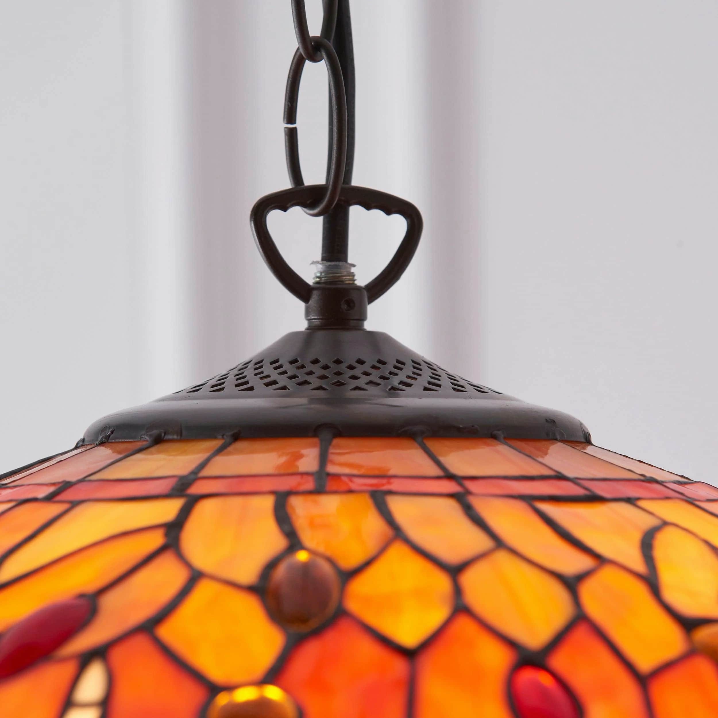 TF Dragonfly Tiffany Pendant Light - Art Nouveau Stained Glass Pendant for Living K1816