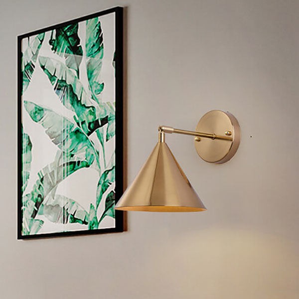 Modern Simple Iron Plated Brass Cone Round 1-Light Wall Sconce Lamp K1235