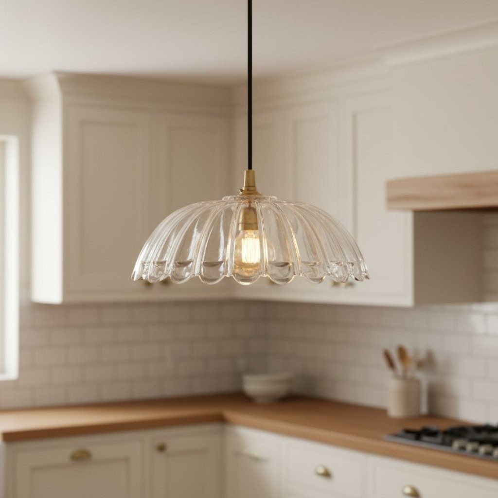 Floriaxis Floral Glass Pendant Light - Floral Glass Shade with Braided Cable for Kitchen K1928