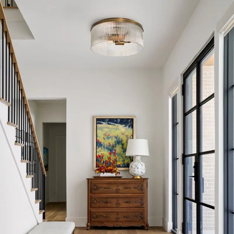 Bravira Copper Ribbed Glass Flush Mount Ceiling Lamp K837