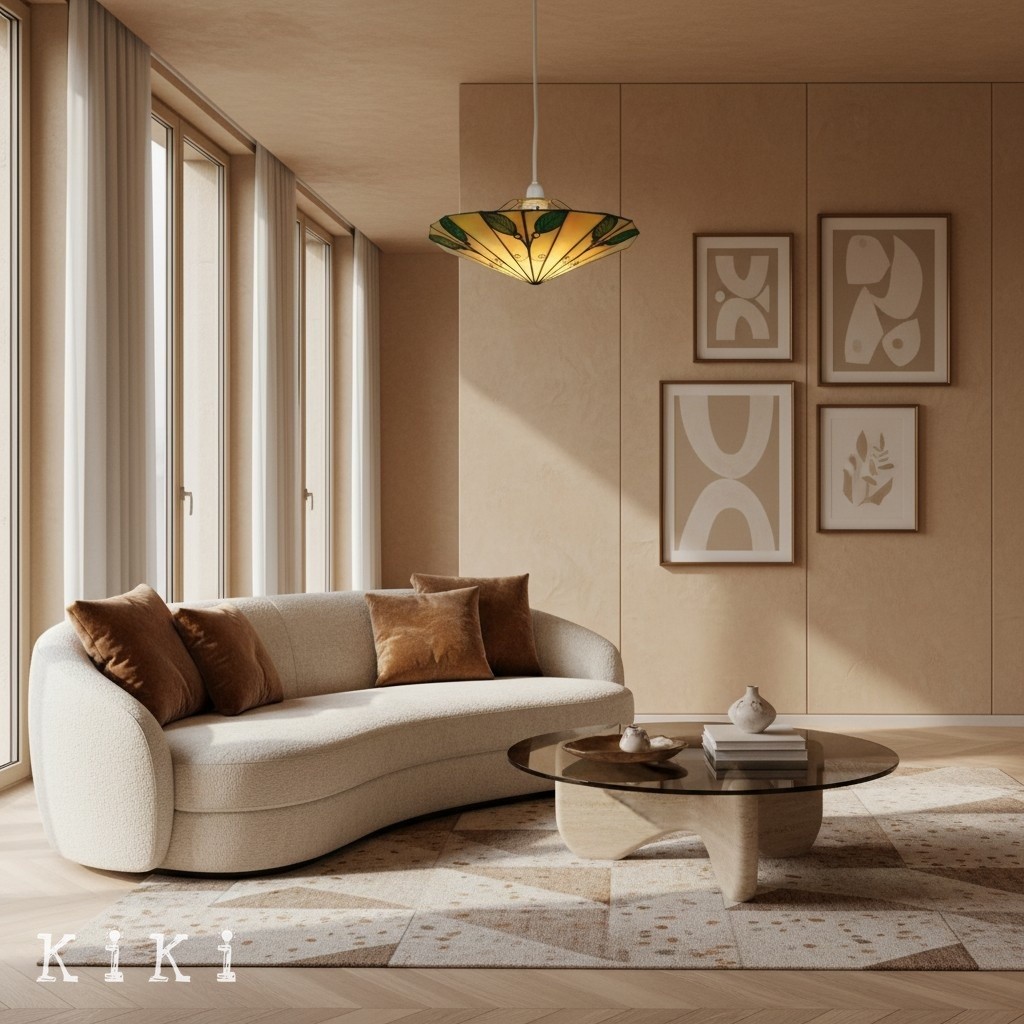 TF Harken Tiffany Geometric Leaf Pendant Lamp - Classic Accent Lighting for Bedroom K1795