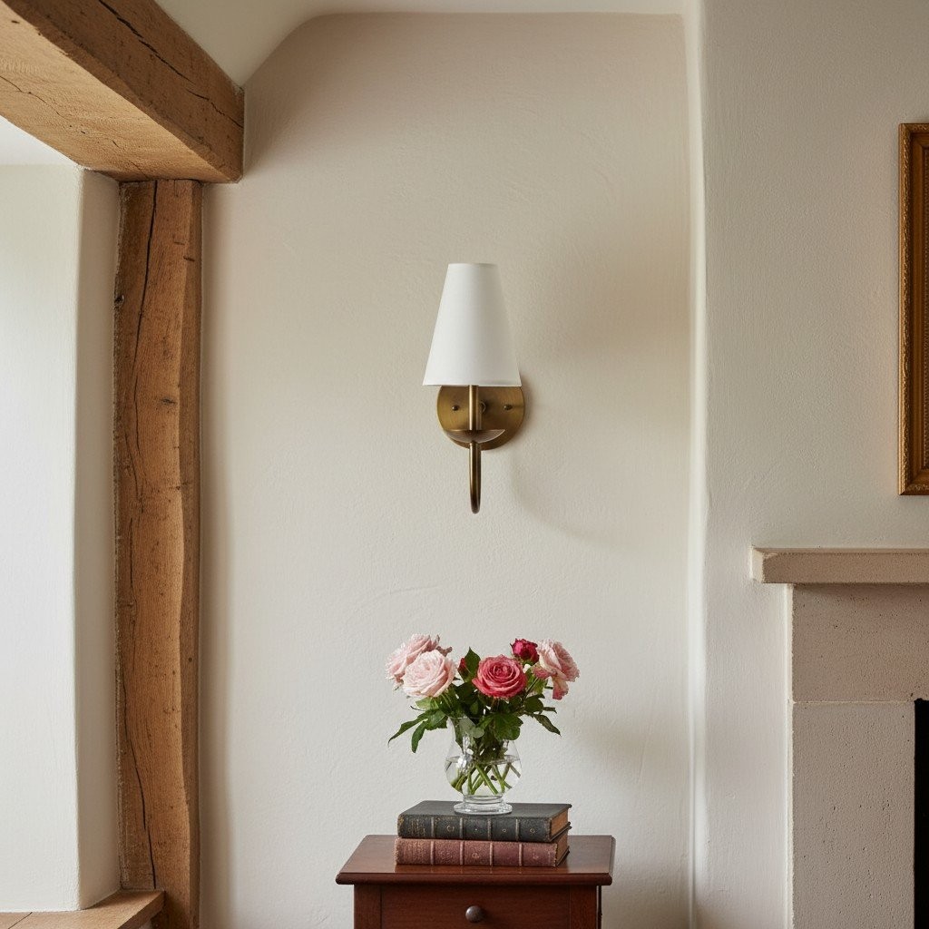 Curva Metal White Linen Sconce - Classic Brass Wall Light for Bedrooms K1541