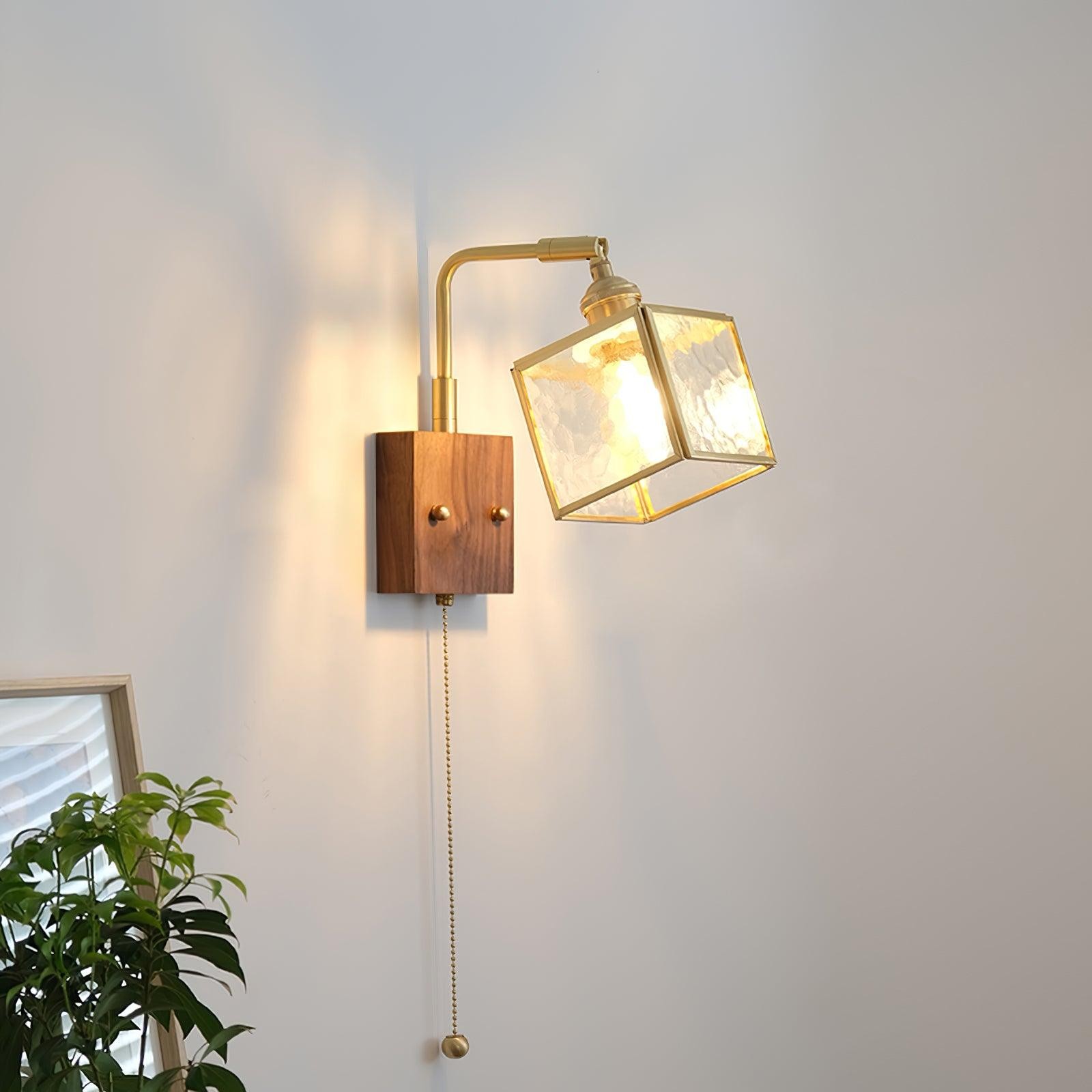Square Glass Adjustable Wooden Wall Lamp K541
