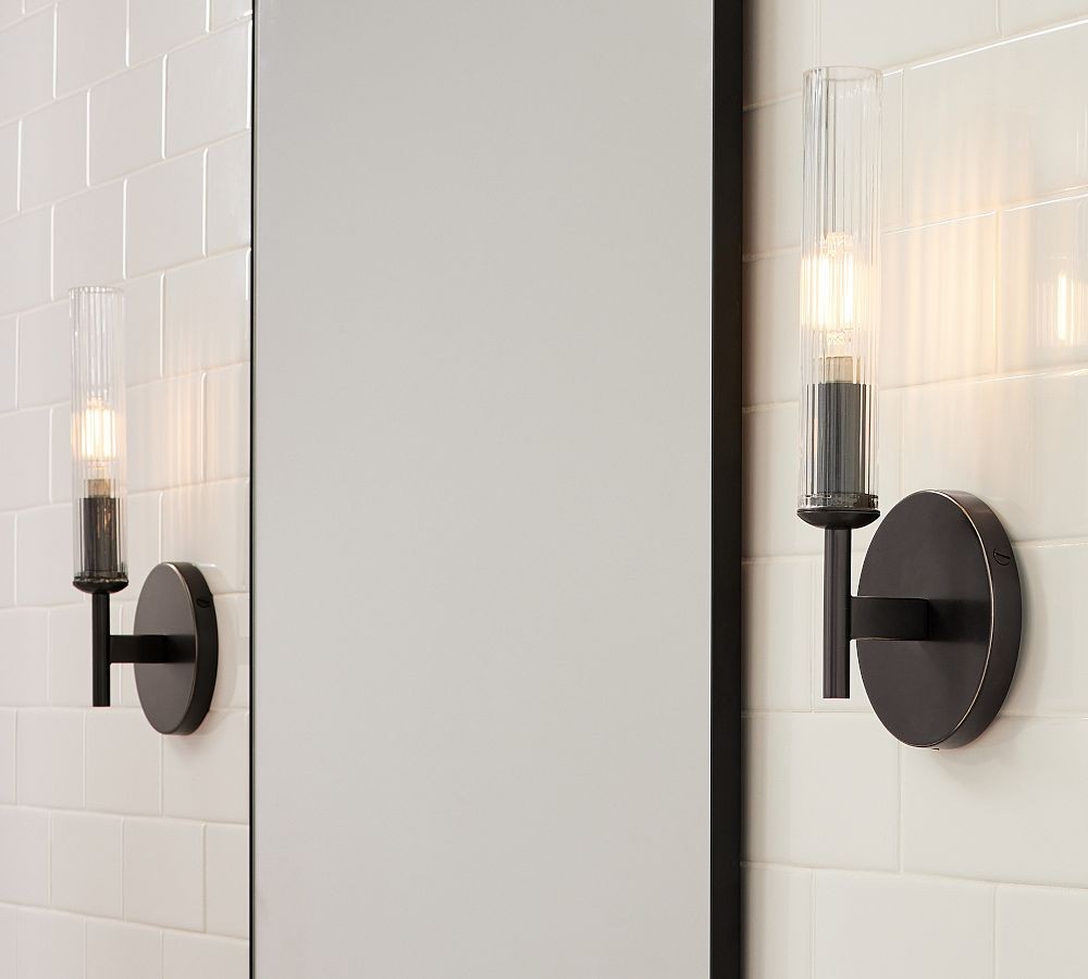 Bravira Ribbed Glass Tube Wall Sconce - Wall Light for Living Room and Hallway K1327