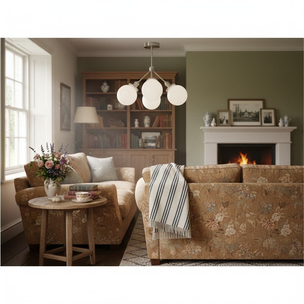Glorica Glass Chandelier - Brass Globe Ceiling Light with Opal Shade K1468