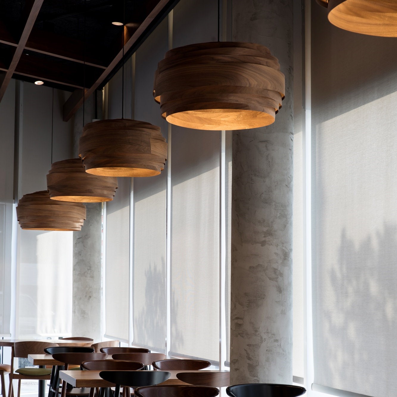 Rustic Wood Drum Veneer Pendant Light K197