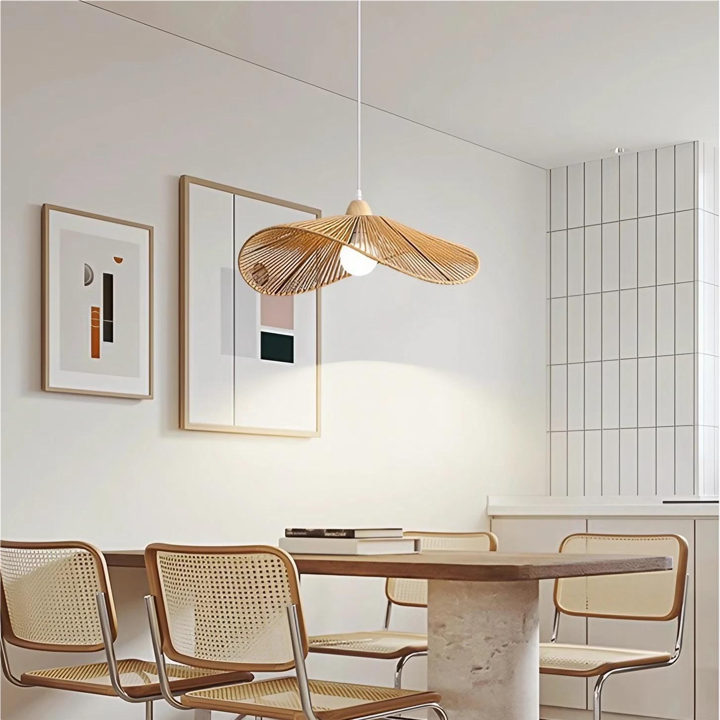 Retro Zen Straw Hat Rattan Pendant Light K69