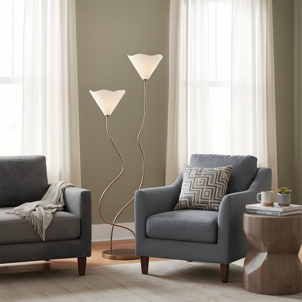 Kysara Floor Lamp - Dual-Stem Floral Design are Suitable for Placement in the Living Room or Bedroom or Study K1650