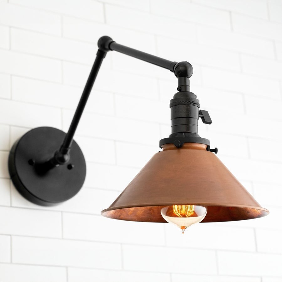 Conique Metal Industrial Wall Sconce with Adjustable Arm - Vintage Copper Cone Shade for Task Lighting K1547