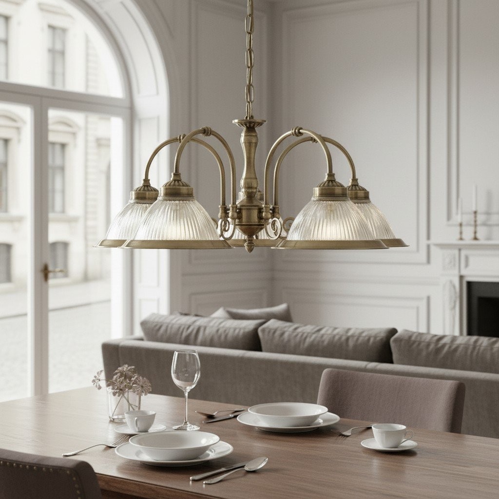 TF Vintora Ribbed Glass Pendant Light - Elegant Metal Trim for Kitchens, Dining Areas and Hallways K1994