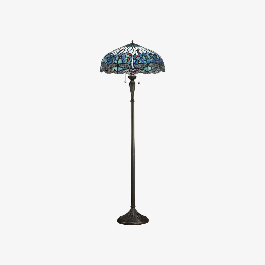 TF Dragonfly Motif Floor Lamp - Vintage Stained-Glass for Living Rooms K1903