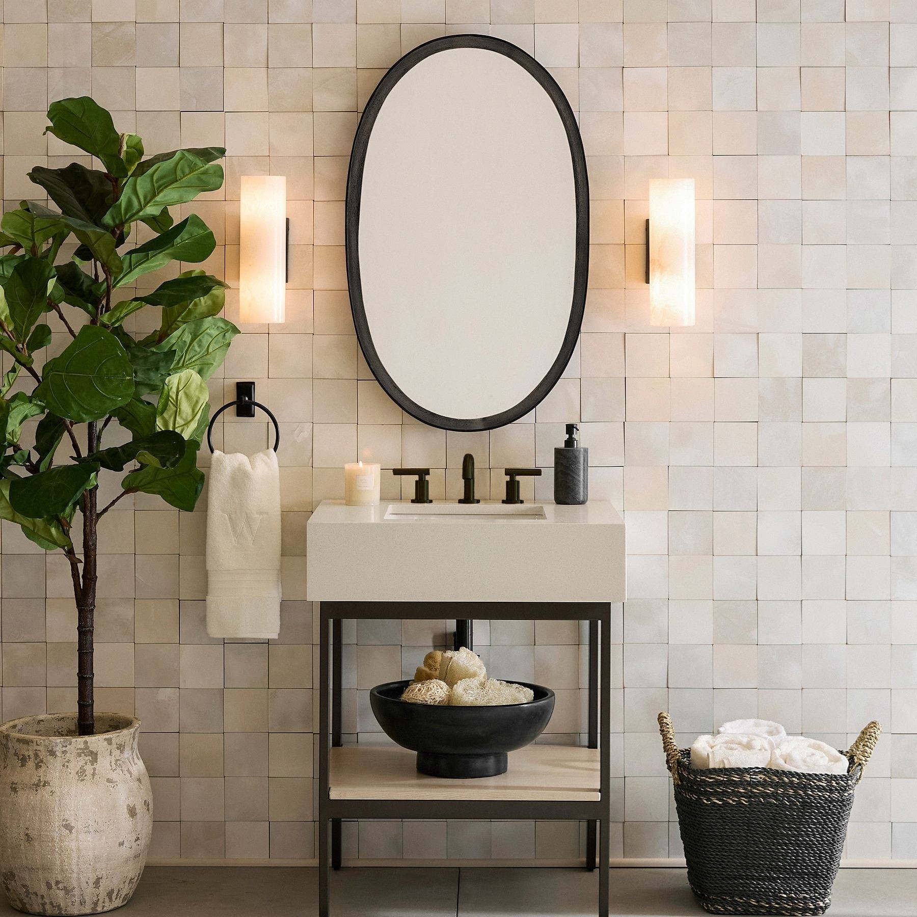Wolvina Natural Marble Tube Sconce with Sleek Metal Details K1242