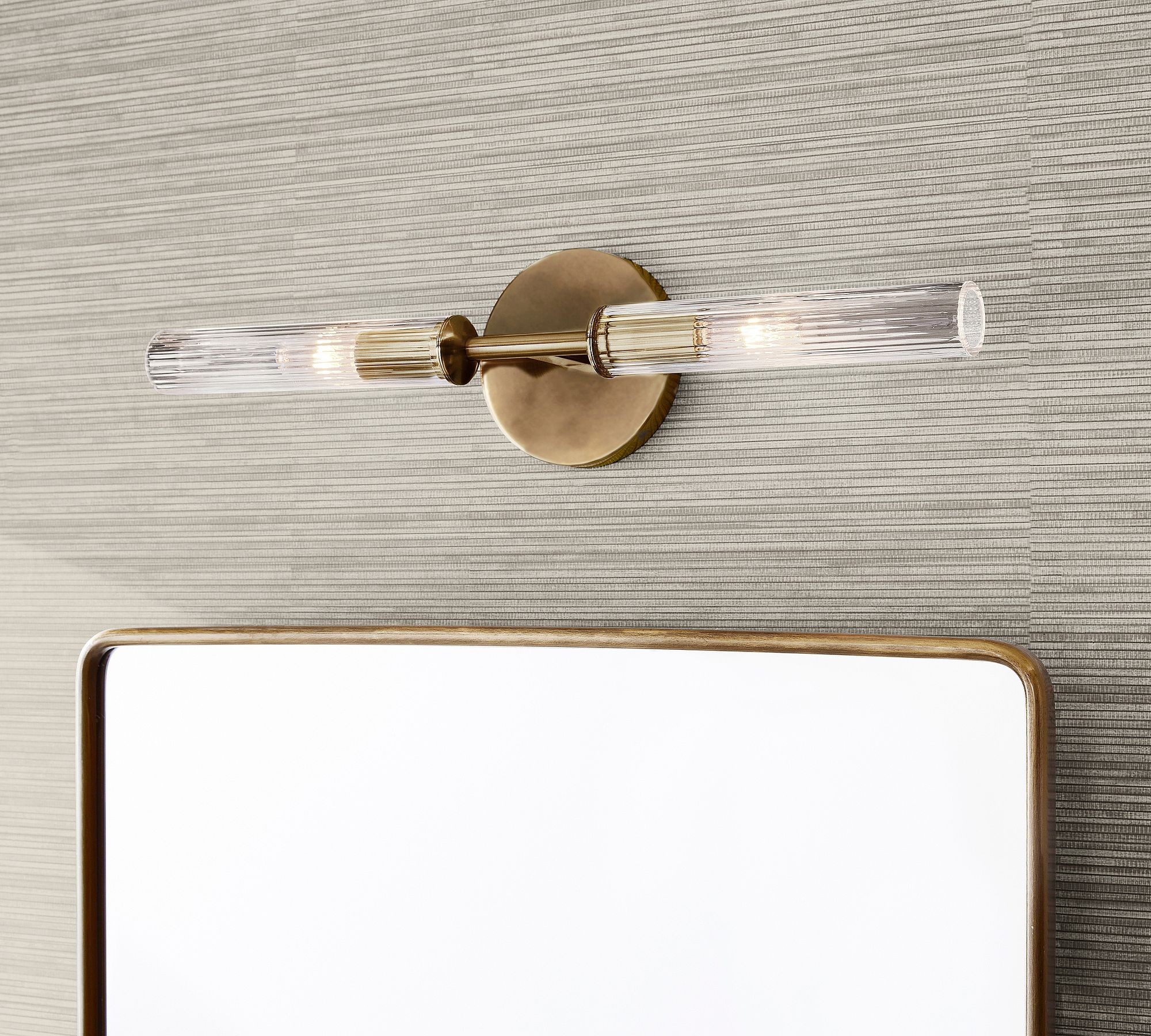 Alice Rustic Transparent Cooper Ribbed Glass Double Tube Sconce K1154