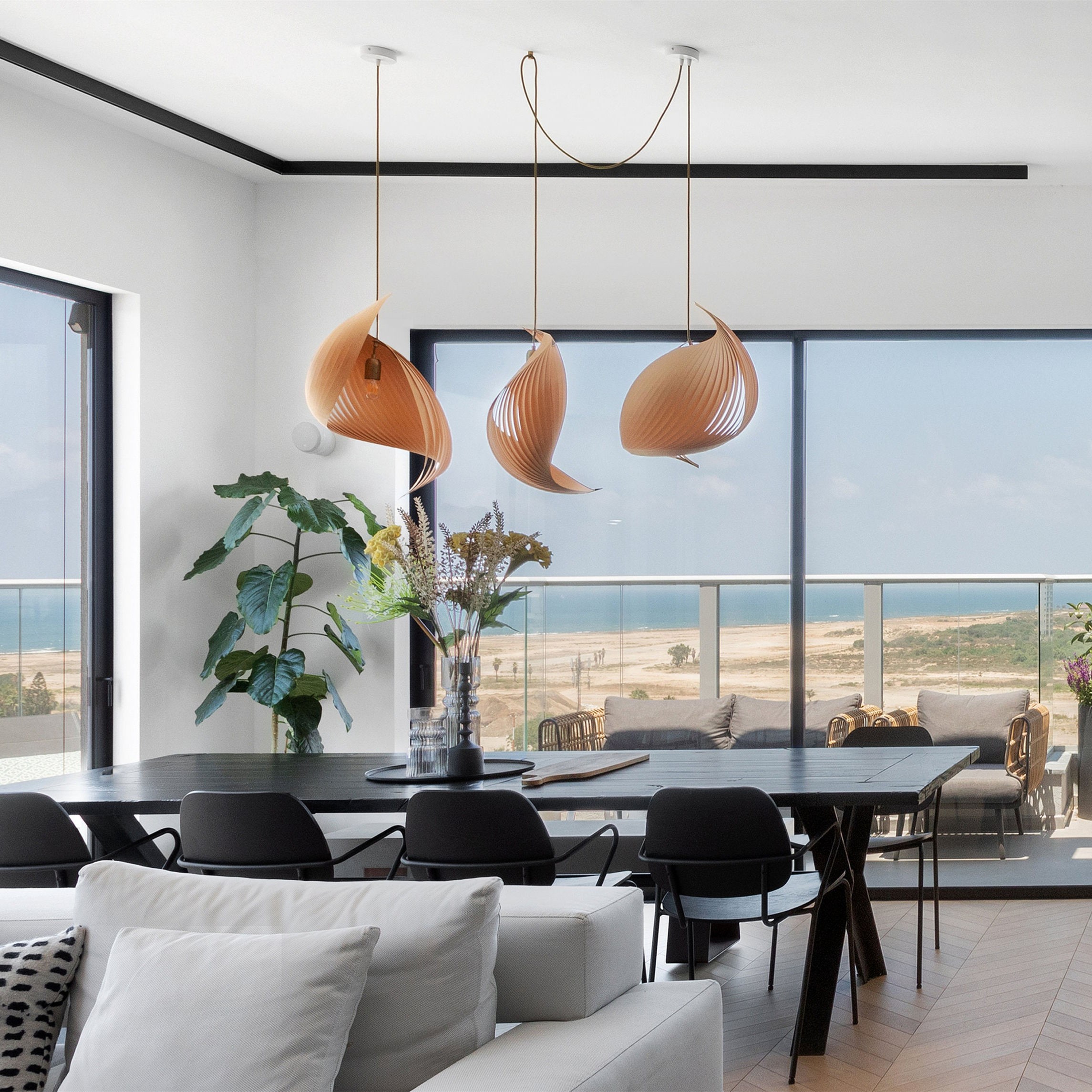Nautilus Wing Wood Veneer Pendant Light