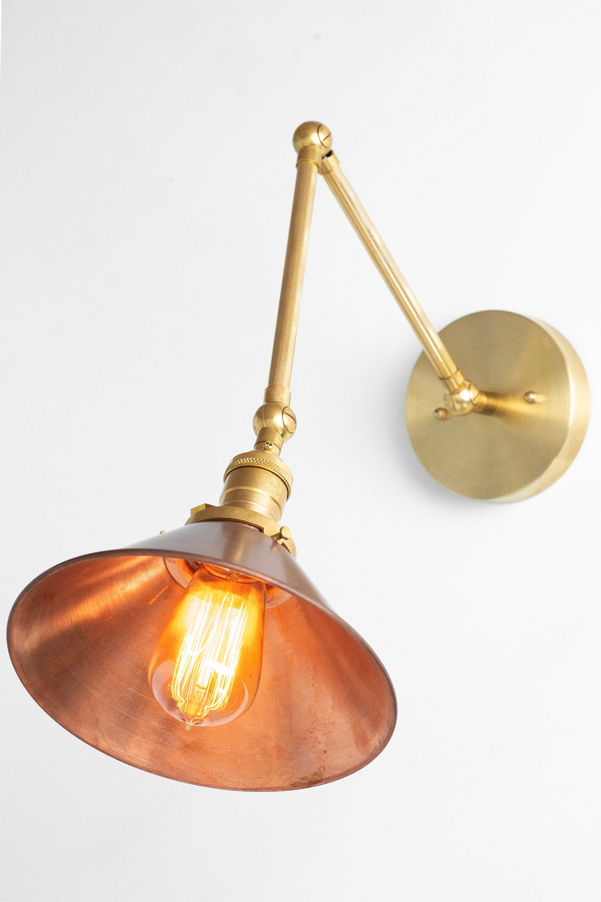 Conique Metal Industrial Wall Sconce with Adjustable Arm - Vintage Copper Cone Shade for Task Lighting K1547