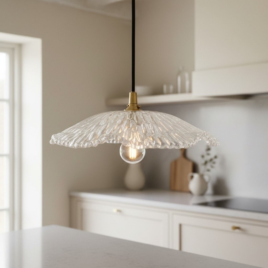 Floriaxis Floral Glass Pendant Light - Floral Glass Shade with Braided Cable for Kitchen K1928