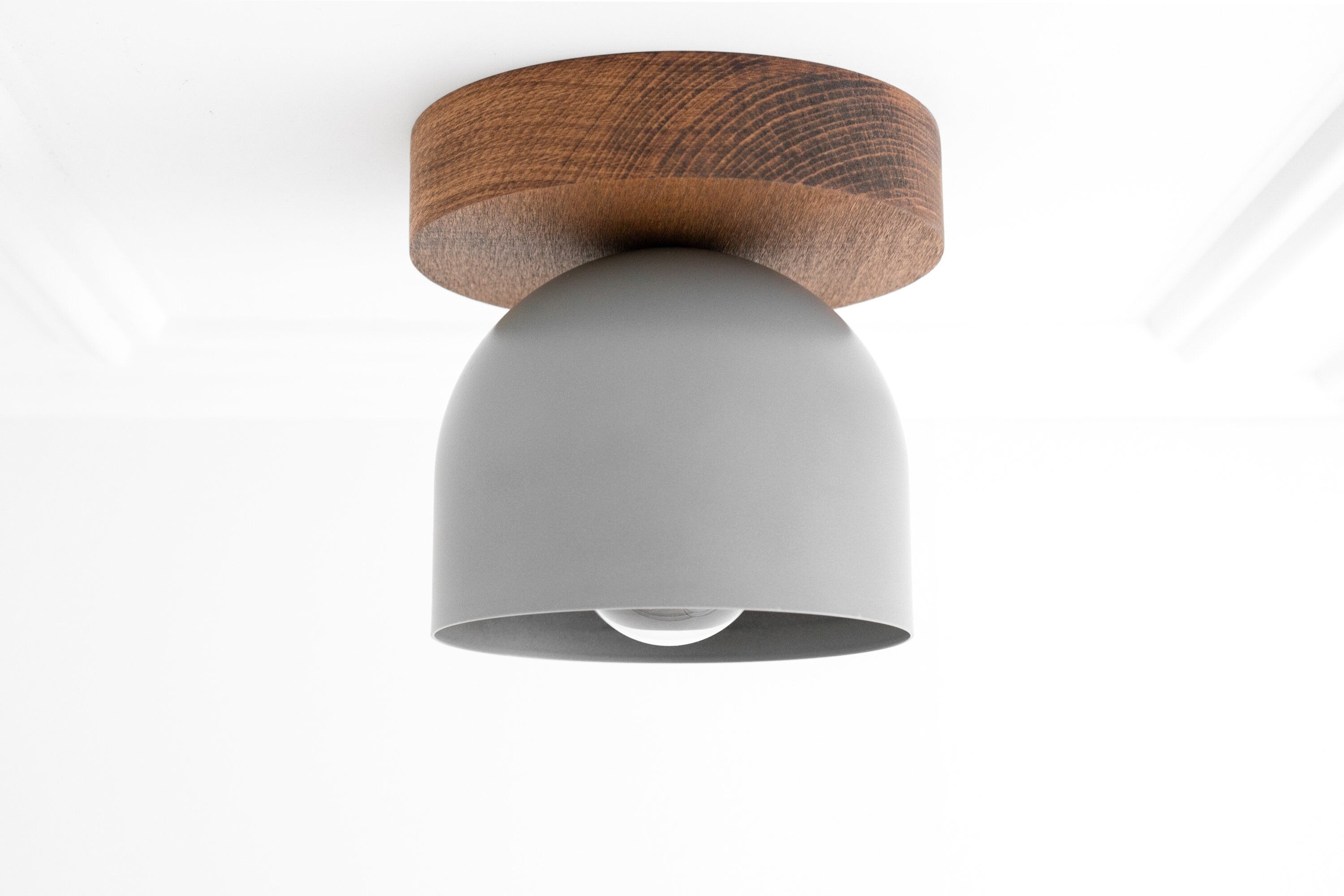 Metio Dome Flush Mount Ceiling Light - Oak Finish with Metal Shade K1421