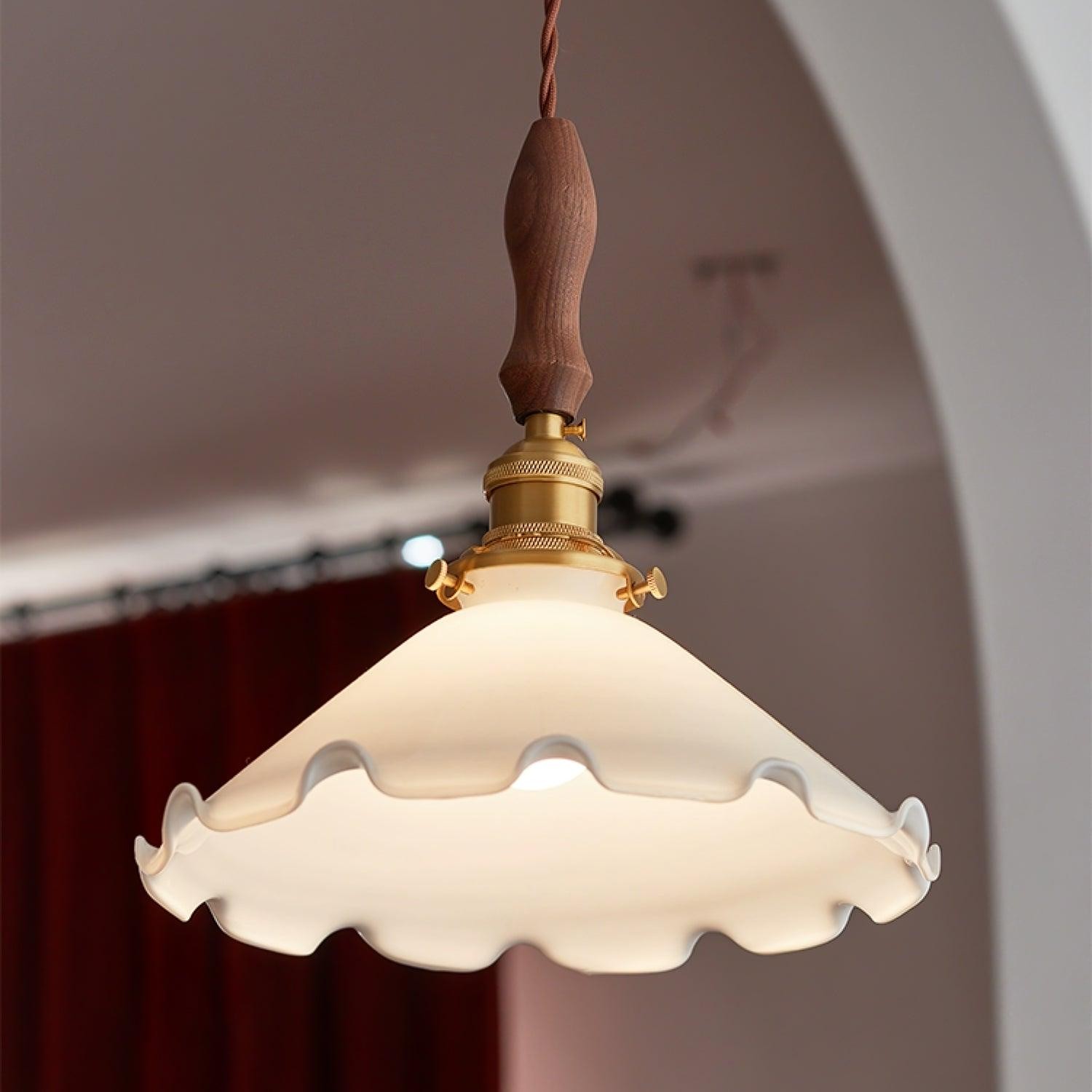 Vintage White Glass Skirted Pendant Lamp K389
