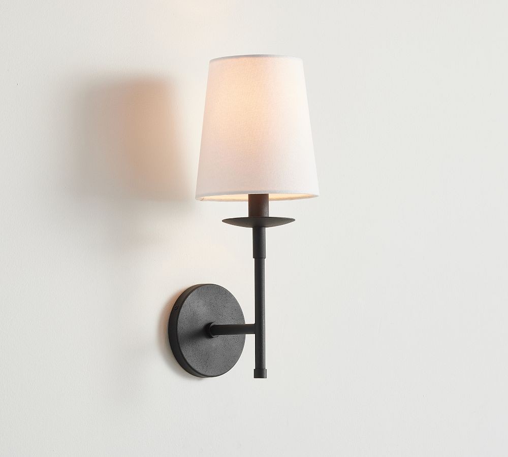 Rowan Iron Wall Sconce with Linen Shade – Industrial Classic Accent Light K1315