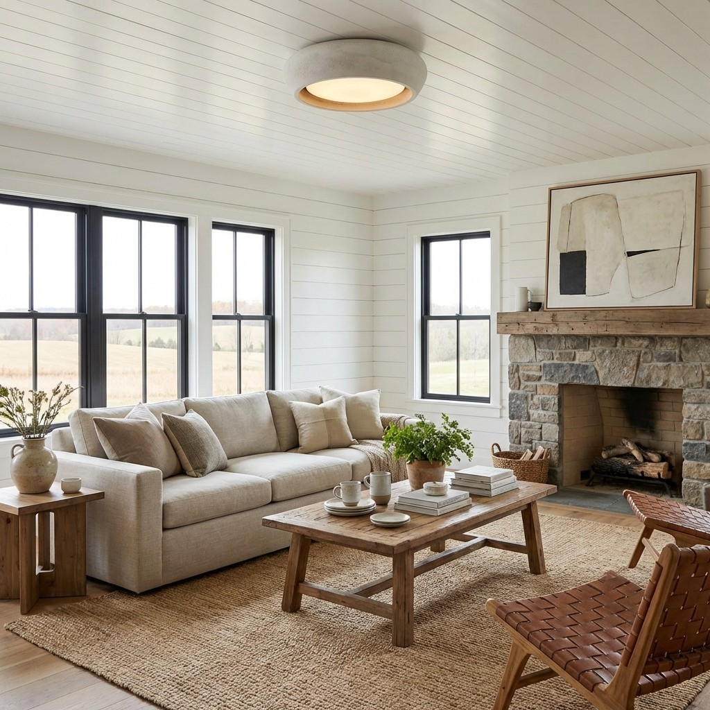 Monocem Minimalist Concrete Ceiling Fixture - Stylish Flush Mount Light for Living Room K2235