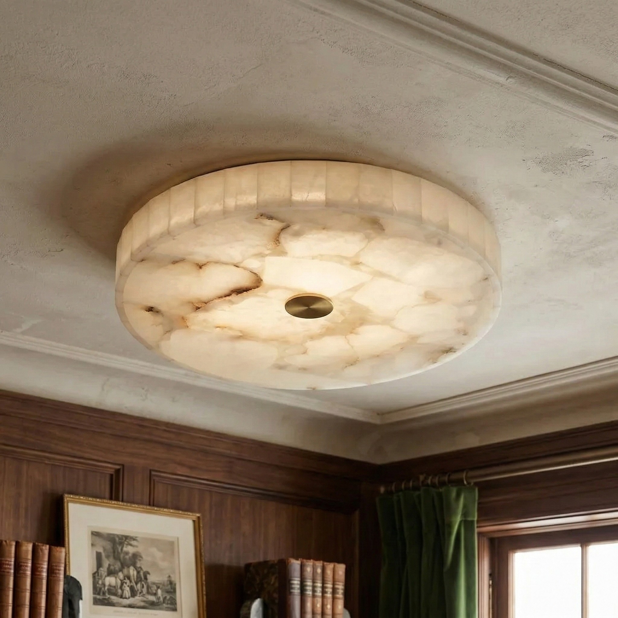 AlbaSphere Modern Round Ultra Thin Ceiling Lamp - Alabaster Contemporary Home Lighting K2319