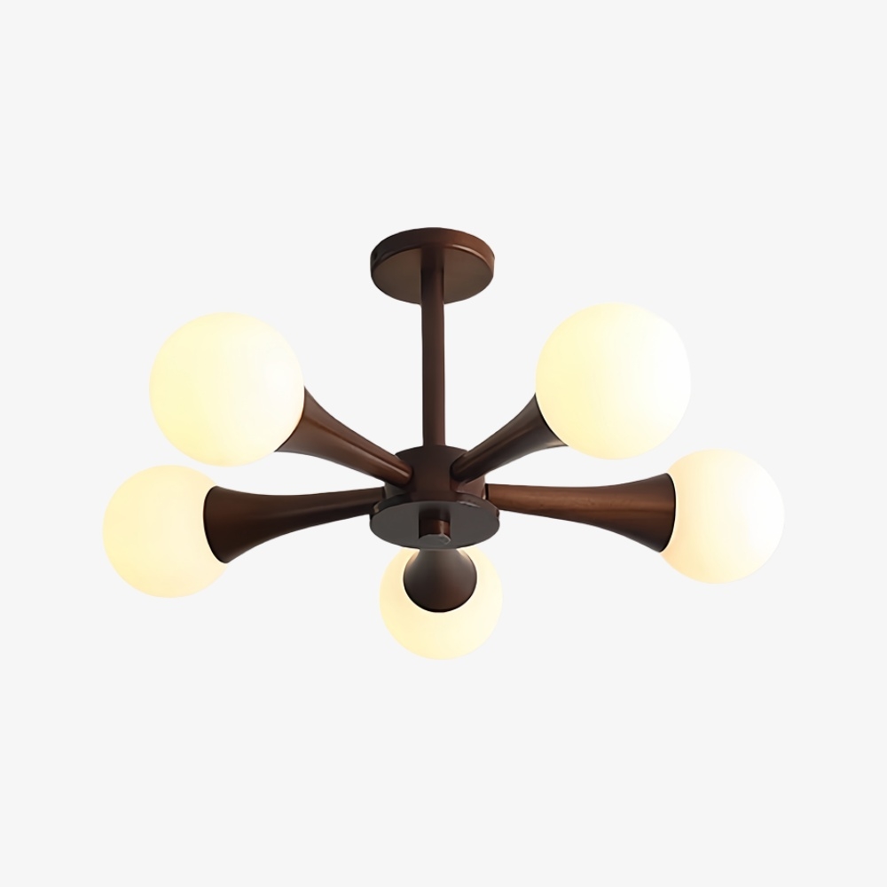 Novalune Multi-Light Glass Globe Chandelier with Wood Frame - Japanese Zen Style for Living Room K2325