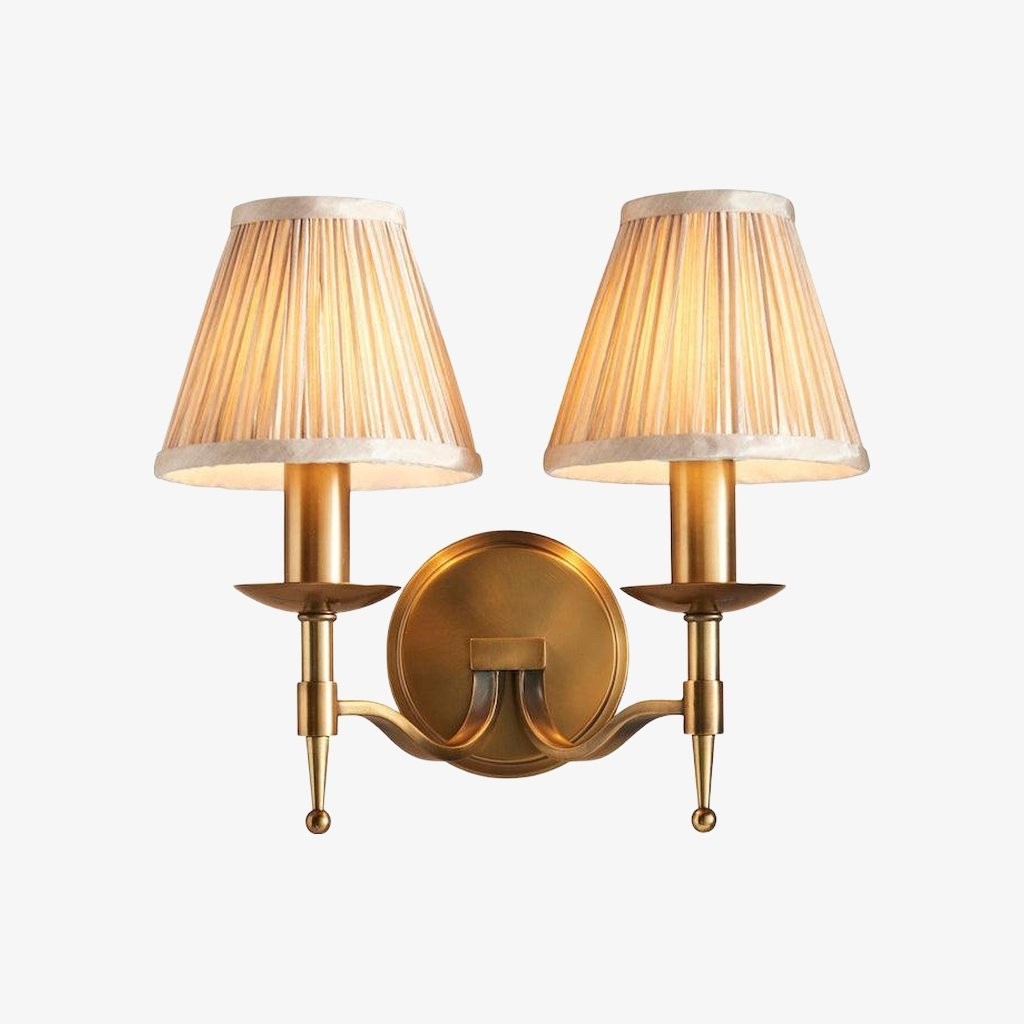 Tela Classic Curved Arm Brass Wall Sconce - Traditional Linen Sconce for Living Room or Hallway K1803