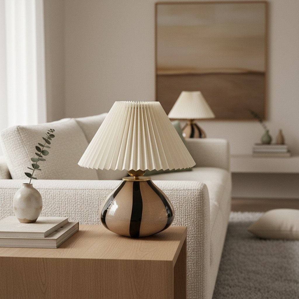 Undara Pleated Fabric Shade Table Lamp with Glass Base for Living Room K2168