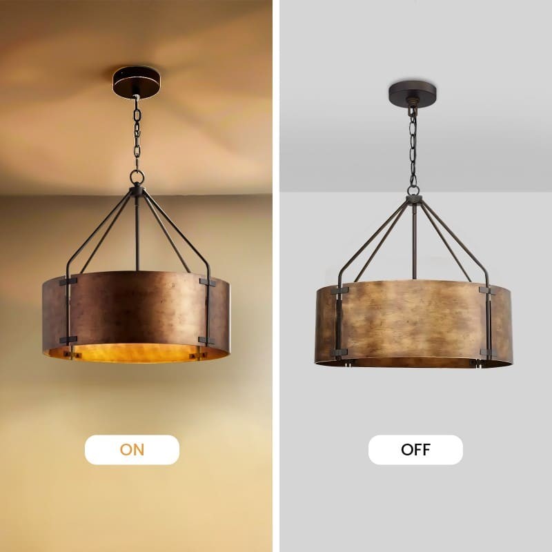 Vintage Brass Drum Pendant Lamp – Aged Metal & Warm Glow K922