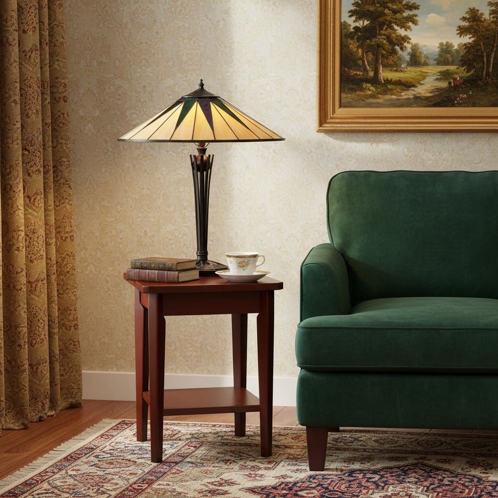 TF Dark Star Tiffany Style Geometric Shade Table Lamp for Bedroom and Accent Lighting K1943