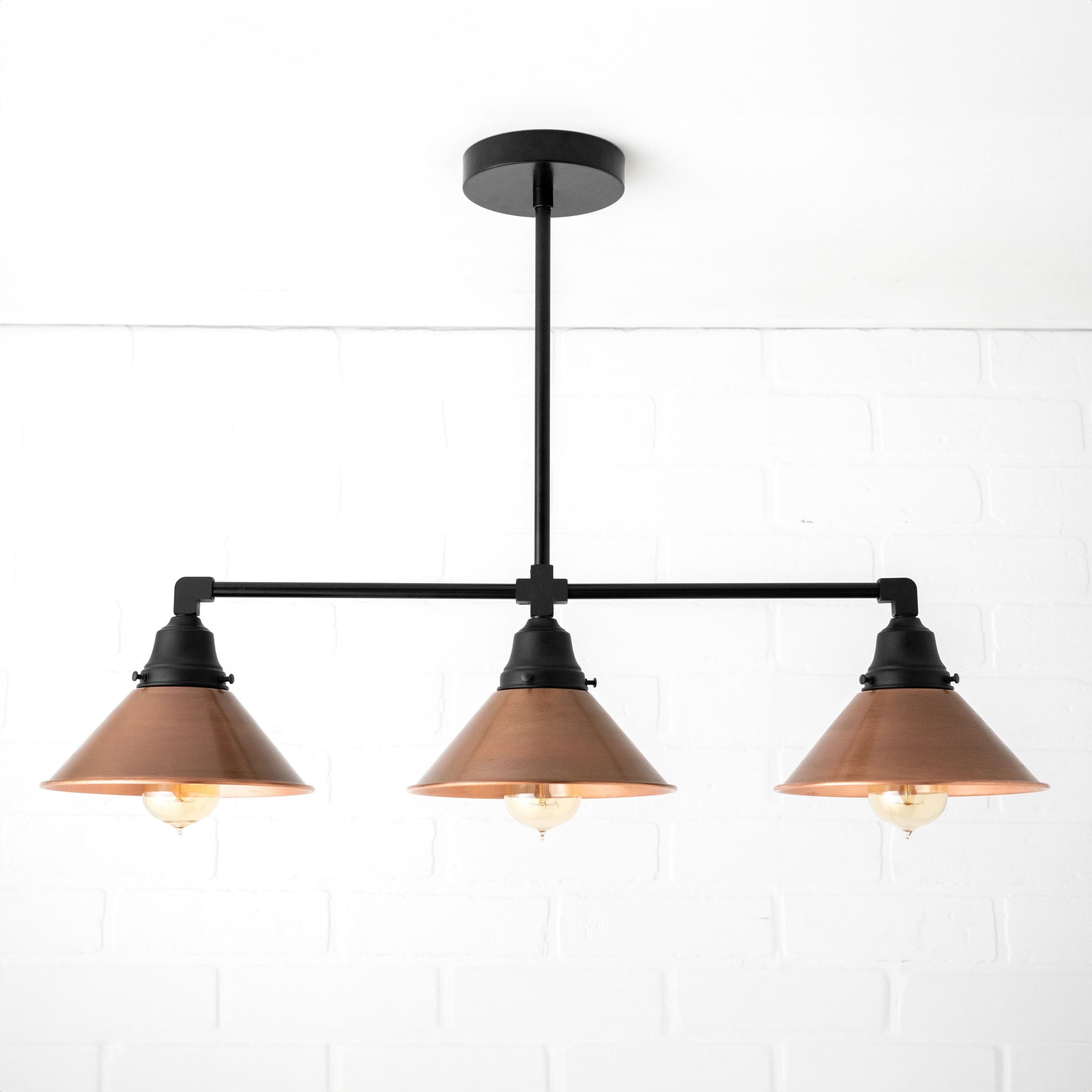 Conique Metal Hand-Aged Copper Chandelier - 3 Light Industrial Pendant - Island Lighting K1478
