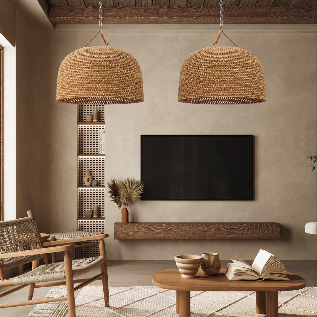 Natural Shadow Rattan Japandi Pendant Light D830