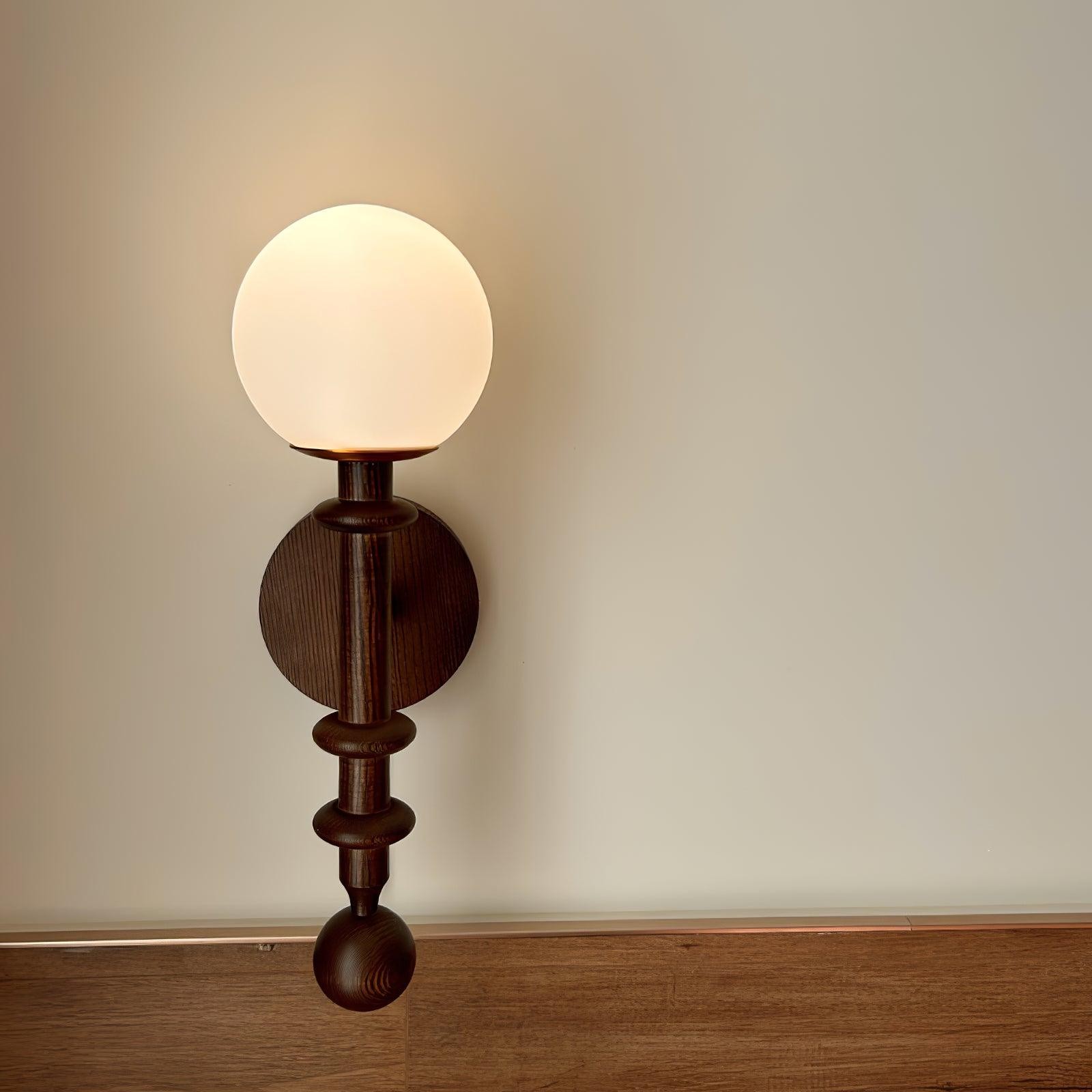 French Simple Vintage Bedside Wooden Glass Wall Lamp K639