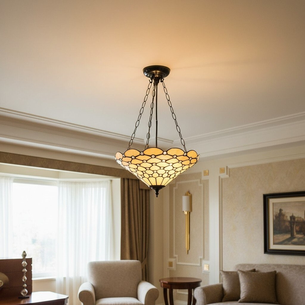 TF Pearl Handcrafted Tiffany Ceiling Light - Art Deco Stained Glass Light for Hallway or Living Room K1967