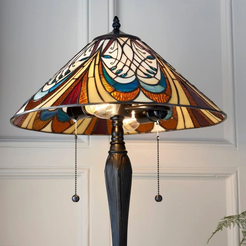 TF Hector Art Nouveau Table Lamp - Stained Glass Shade Decorative Lighting for Living Room or Bedroom K2019