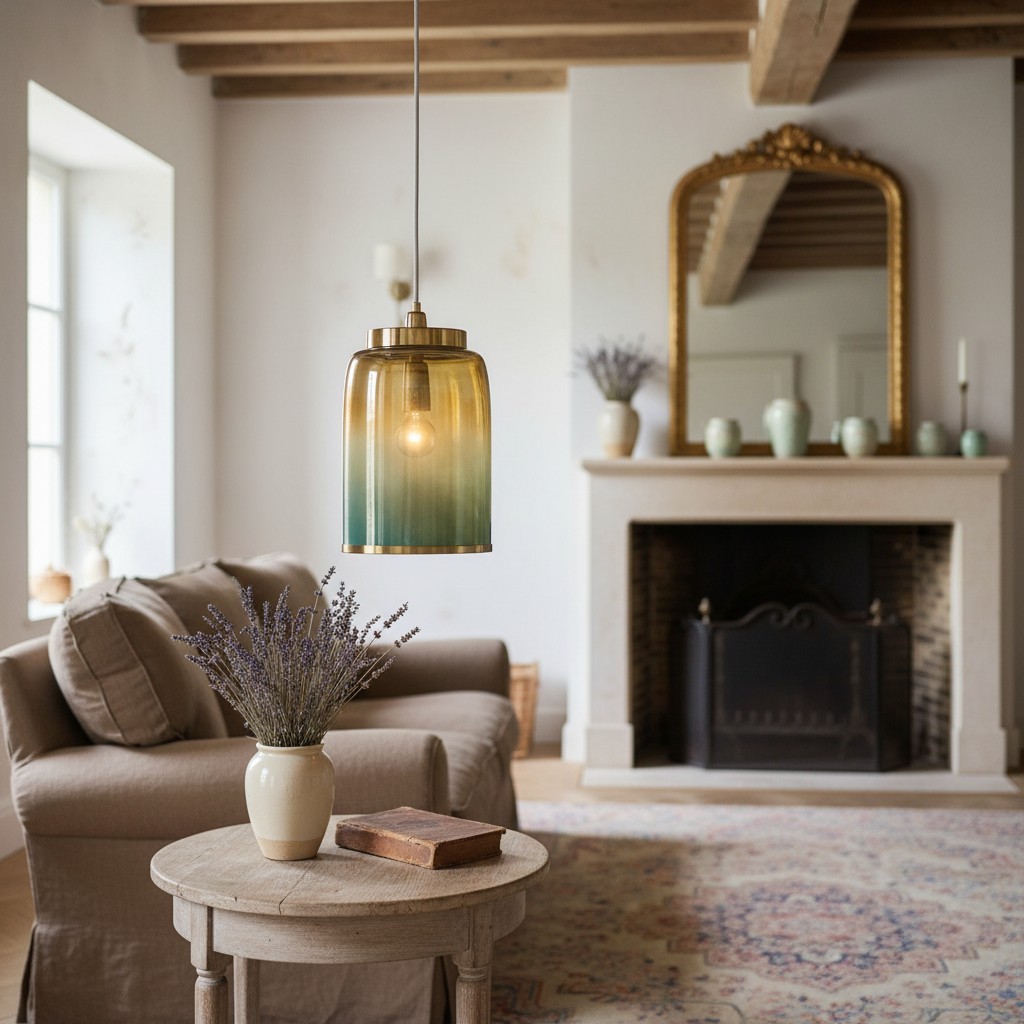 Helvo Green and Gold Pendant Light - Stylish Glass Lamp for Interiors K1204