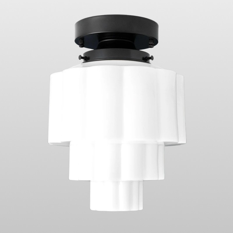 Geotower Glass Brass Ceiling Light – Art Deco Ribbed Globe Flush Mount K1528
