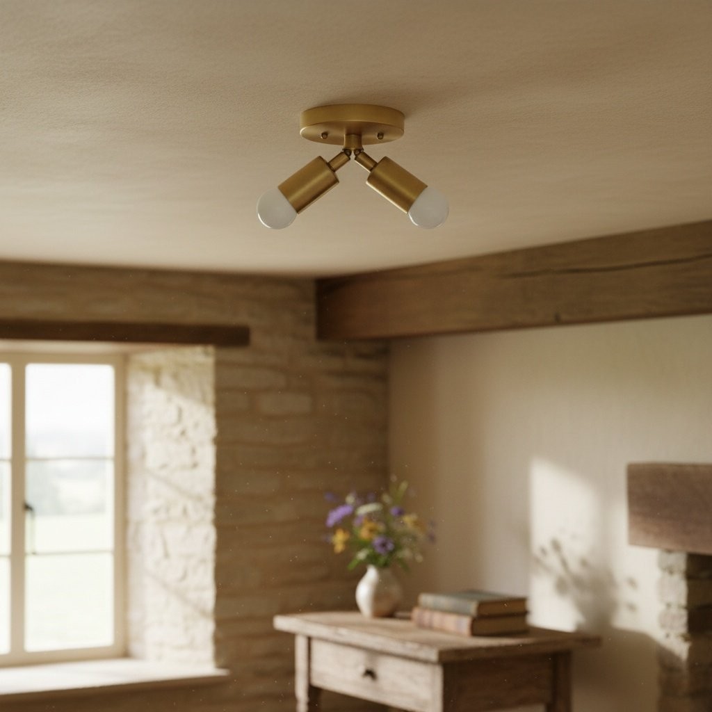 Mobilux Line Modern Brass Flush Mount - Minimalist Gold Ceiling Light for Bedroom K1454